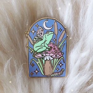 Fairy Frog Mushroom Pin - Enamel Pin - Nature, Moon & Plants! Cottagecore Aesthetic - Cute Gift - Mushroom - Hat Pin - Wildflower + Co.