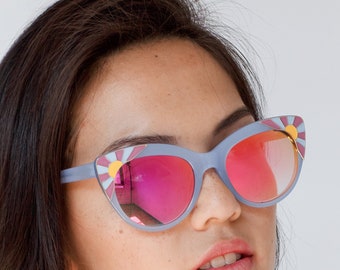 Sky Blue Cat Eye Sunglasses | Cute & Fun! | Luxe Acetate w. Enamel Sunrise Detail | VSCO | Wildflower + Co.