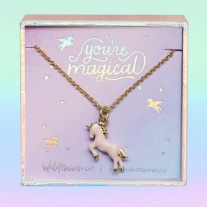 Unicorn Necklace | Pastel Pink & Gold | Personalized Jewelry | Charm Jewelry Gift | Wildflower + Co. Valentines Day Gift