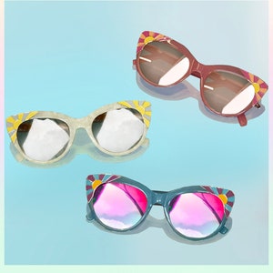 Cat Eye Sunglasses | Pearl White - Pink - Sky Blue | Cute & Fun! | Luxe Acetate w. Enamel Sunrise Detail | VSCO | Wildflower + Co.