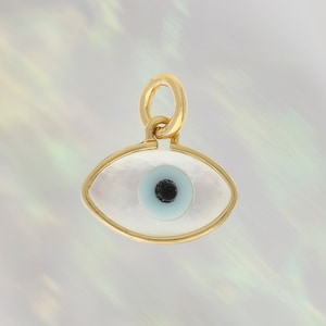 Evil Eye Charm Pendant - Shell & Gold - Dainty Tiny - Wildflower + Co. Charm Jewelry