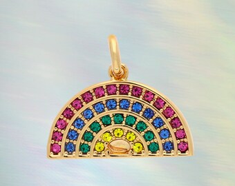 Rainbow Charm Pendant - Gold & Bright Pave Crystal - Wildflower + Co. Charm Jewelry - Valentines Day Gift