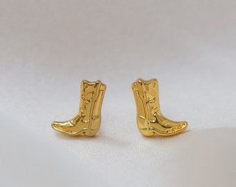 Gold Cowgirl Boot Earrings - Cowboy Boot Earrings - Cute Space Cowgirl - Disco Cowgirl Bachelorette Party Gift!  Wildflower + Co. Fun Gifts