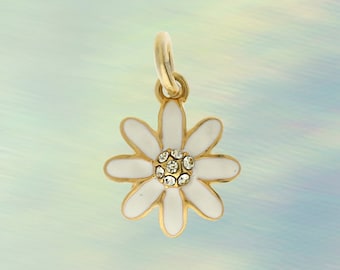 Daisy Charm - White Enamel & Gold