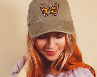 Butterfly Baseball Hat - Choice of Cap Color! Monarch Nature Outdoors VSCO - Dad Hat Pink Black Green Navy Blue Aqua Burgundy Coral