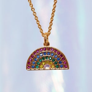 Rainbow Necklace - Gold & Bright Pave Crystal - Wildflower + Co. Charm Jewelry Gift - Valentines Day Gift