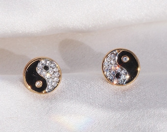 Yin Yang Earrings | Y2K Yin Yang Stud Earrings | Aesthetic Earrings | Gold | Gift