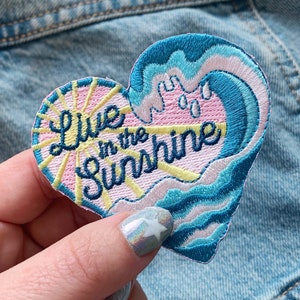 Live in the Sunshine Patch - Ocean Wave Iron On Patch - Sea - Beach - Surf - Sun - Waves -  Embroidered Patches - Coconut Girl - Wildflower