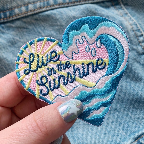 Live in the Sunshine Patch - Ocean Wave Iron On Patch - Sea - Beach - Surf - Sun - Waves -  Embroidered Patches - Coconut Girl - Wildflower