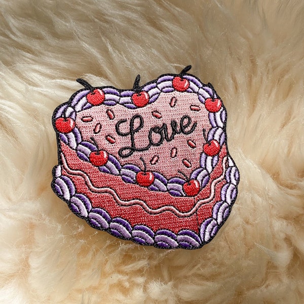 Parche de pastel de amor - Parche termoadhesivo rosa Parches bordados de coqueta para chaquetas - Estética femenina - Parche de pastel vintage - Día de San Valentín