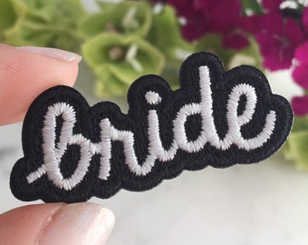 Bride Patch - Iron-On - Embroidered Applique - Black & White - Bride to Be - Bridal - Honeymoon - Wildflower + Co. TINY!