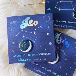 Leo Zodiac Enamel Pin | Constellation Star Sign | Moon Star Pin | Astrology Gift - Hat Pin - Wildflower + Co. Gifts
