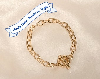Chunky Charm Bracelet w/ Toggle Closure - Adjustable Gold Bracelets - Fun Jewelry Collection - Charm Bracelet - Cute Gifts - Wildflower + Co