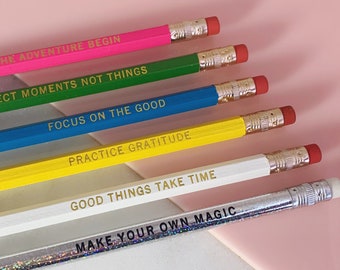 Journaling Pencil Set - Motivational Mindfulness Quotes Let the Adventure Begin Gratitude Make Your Own Magic Journal Gift Stocking Stuffer