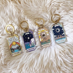 Porte-clés carte de tarot - force étoile lune soleil - porte-clé émail / porte-clés / breloque de sac - fleurs sauvages + Cie - porte-clés tarot - céleste