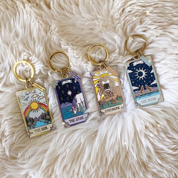 Tarot Card Keychain - Moon Sun Star Strength - Enamel Keychain / Key Chain / Bag Charm - Wildflower + Co. - Tarot Keychain - Celestial