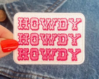 Howdy Patch - Pink Patches - Space Cowgirl - Disco Cowgirl Bachelorette Party - Pink Cowboy Patch - Southwest - Western - Southern