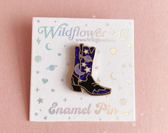 Celestial Cowgirl Boot Enamel Pin - Cowgirl Boot Pin - Cowboy Boot - Hard Enamel Pins - Cute Gifts - Planet and Stars - Space - Wildflower