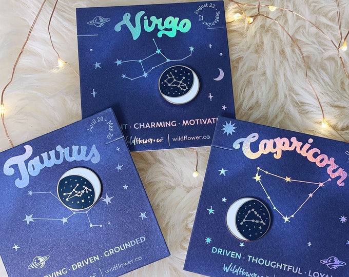 Zodiac Enamel Pin Constellation Moon Star Sign Capricorn Aquarius Pisces Aries Taurus Gemini Cancer Leo Virgo Libra Scorpio Sagittarius Hat
