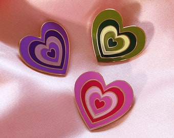 Y2K Aesthetic Heart Pin - Cute Enamel Pin in Pink Purple or Green - Powerpuff - Cute Gift for Friends - Wildflower + Co.