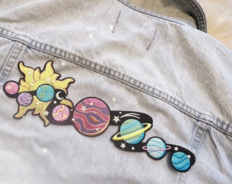 Galaxy XL Back Patch - Space Patches - Iron On Embroidered Patches for Jackets - Planets Saturn Space Cosmic - Glow in the Dark Patches GITD