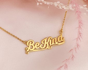 Be Kind Nameplate Necklace - Positivity | Sterling Silver or Gold Vermeil | Wildflower + Co. Valentines Day Gift