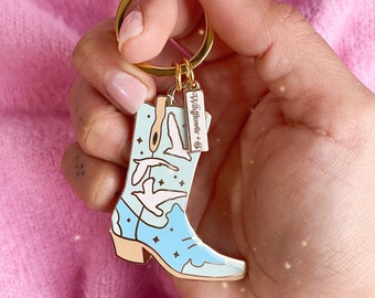 Coastal Cowgirl Boot Enamel Keychain - Cowgirl Boot Keychain - Cowboy Boot - Bag Charm - Hard Enamel Keychains - Cute Gift - Wildflower + Co