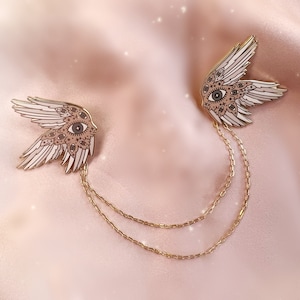 Angel Wing Enamel Pins - Collar Pins w/ Chain - Biblically Accurate Angel - Seraphim / Ophanim Angel Pins - Angelcore - Gold Collar Chain