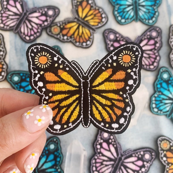 Butterfly Patch - Iron On Embroidered Patches - Cute!  Sunflower - Sun - Camping - Outdoors Nature - VSCO - Wildflower + Co.