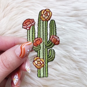 Saguaro Cactus Patch - Iron On Patch - Arizona Desert, Cactus Flower - Saguaro Blossoms, Nature, Embroidered Patches - Wildflower + Co.