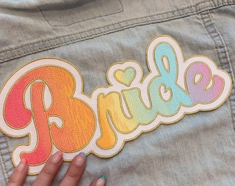 Rainbow Bride XL Back Patch - LGBTQ Lesbian Iron On Embroidered Patches for Jackets - Bachelorette Wedding Gift - Gay Pride - Wildflower