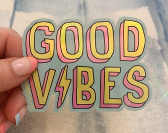 Good Vibes Sticker | Aesthetic Stickers | Vinyl Holographic Sticker | Positivity - Happy | Stickers for Laptop Water Bottles | Summer Gift