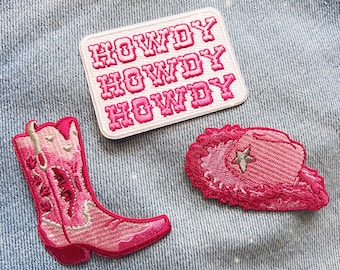 Pink Cowgirl Patches - Cowgirl Hat Patch - Boot Patch - Howdy Patch - Space Cowgirl - Disco Cowgirl Bachelorette Party - Cowboy Southwest