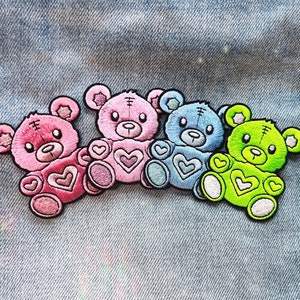 Teddy Bear Patch - Pink, Blue, Lilac, Green - Adorable Toy Embroidered Patch Gift - Cute Embroidery Applique - Wildflower + Co.