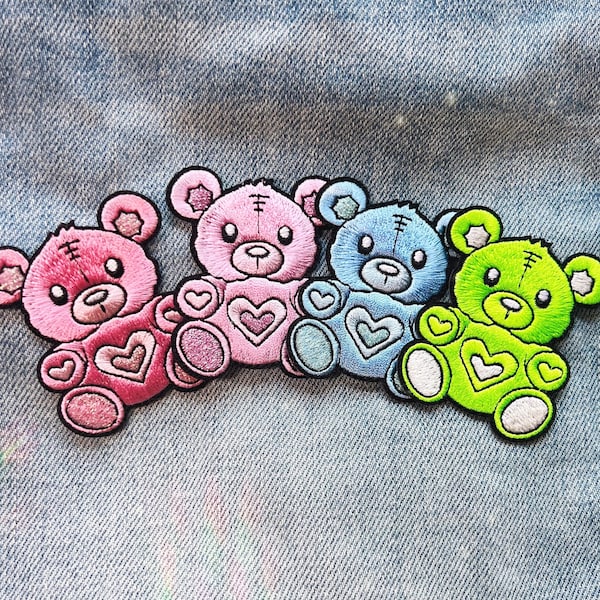 Teddy Bear Patch - Pink, Blue, Lilac, Green - Adorable Toy Embroidered Patch Gift - Cute Embroidery Applique - Wildflower + Co.