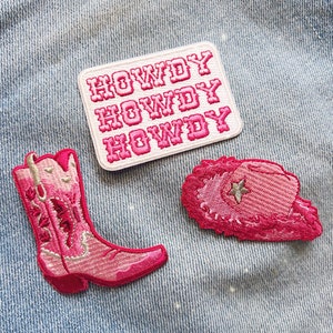 Pink Cowgirl Patches - Cowgirl Hat Patch - Boot Patch - Howdy Patch - Space Cowgirl - Disco Cowgirl Bachelorette Party - Cowboy Southwest