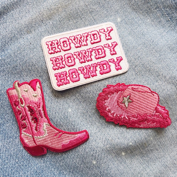 Pink Cowgirl Patches - Cowgirl Hat Patch - Boot Patch - Howdy Patch - Space Cowgirl - Disco Cowgirl Bachelorette Party - Cowboy Southwest
