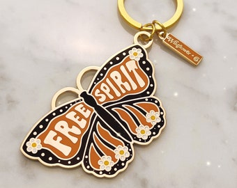 Butterfly Keychain - Free Spirit Monarch Butterfly Enamel Keychain & Daisy Flowers - Cute Gift - Boho - Bag Charm -  Wildflower + Co.