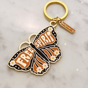 Butterfly Keychain - Free Spirit Monarch Butterfly Enamel Keychain & Daisy Flowers - Cute Gift - Boho - Bag Charm -  Wildflower + Co.