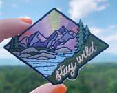 Stay Wild Mountain Patch - Inspirational Positivity Mountain Quote - Iron On Embroidered Patches - Outdoors Camp Patch - Wildflower Co.