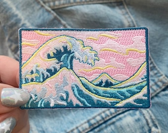 Patch vague - écusson océanique à repasser - mer - plage - surf - faire des vagues - grande vague - écussons brodés - Wildflower + Co. DIY