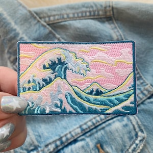 Wave Patch - Ocean Iron On Patch - Sea - Beach - Surf - Make Waves - Great Wave - Embroidered Patches - Wildflower + Co. DIY