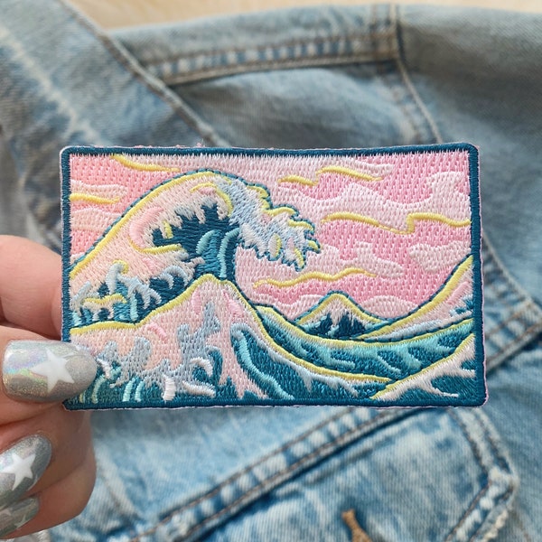 Wave Patch - Ocean Iron On Patch - Sea - Beach - Surf - Make Waves - Great Wave - Embroidered Patches - Wildflower + Co. DIY