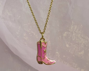 Pink Cowgirl Boot Necklace - Cowboy Boot Necklace - Cute Barbiecore Space Cowgirl - Disco Cowgirl Bachelorette Party - Wildflower + Co.