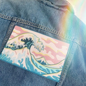 Wave XL Back Patch Patches for Jackets, Embroidered Iron On, Ocean Iron On Patch Sea Beach Surf Embroidered Coconut Girl image 1