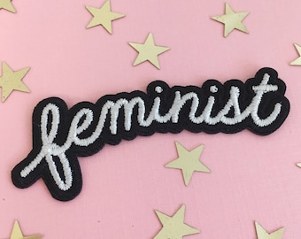 Feminist Patch – Iron On Embroidered Patches - Black & White - Wildflower + Co.