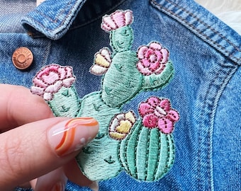 Patch cactus figue de barbarie - écusson thermocollant - fleur de cactus, plante, nature, écussons brodés - Wildflower + Co.