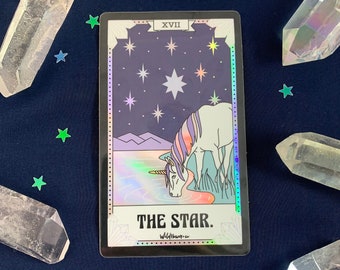 Tarot Card Sticker - The Star | Holographic !!! | Unicorn & Stars | Stickers for Laptop Water Bottles + Aesthetic Stickers
