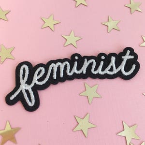 Feminist Patch – Iron On Embroidered Patches - Black & White - Wildflower + Co.