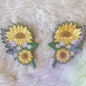 Sunflower Patch - Iron On Embroidered Patches - Set or Individually Sold - VSCO - Boho - Daisy Lavender Flower Floral -  Wildflower + Co.
